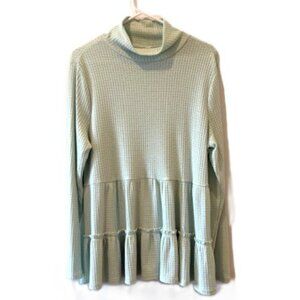 LC Lauren Conrad Sage Green Mock Turtleneck Tunic with Ruffled Hem